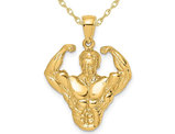 14K Yellow Gold Bodybuilder Charm Pendant Necklace with Chain